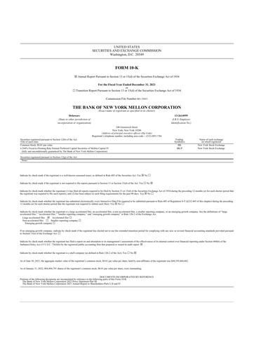 Thumbnail BNY Mellon (Bank of New York Mellon) 10-K Annual Report 2021