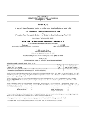 Thumbnail BNY Mellon (Bank of New York Mellon) 10-Q Quarterly Report FY2024 