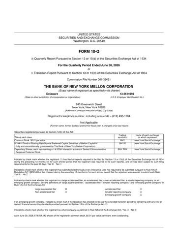 Vorschaubild BNY Mellon (Bank of New York Mellon) 10-Q Quartalsbericht 2026 