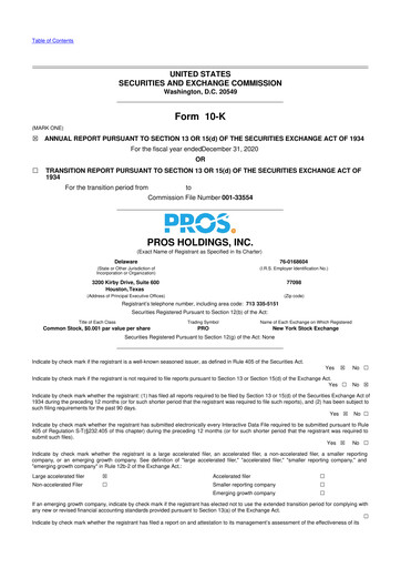 Vorschaubild PROS Holdings, Inc.
 10-K Jahresbericht 2020