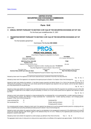 Vorschaubild PROS Holdings, Inc.
 10-K Jahresbericht 2021