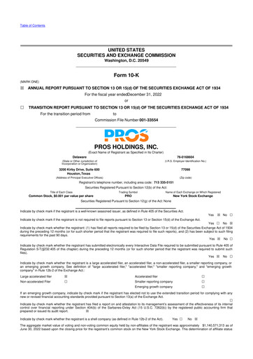 Vorschaubild PROS Holdings, Inc.
 10-K Jahresbericht 2022