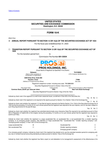 Vorschaubild PROS Holdings, Inc.
 10-K Jahresbericht 2023