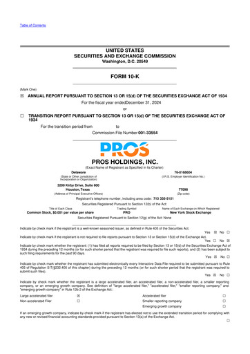 Vorschaubild PROS Holdings, Inc.
 10-K Jahresbericht 2024