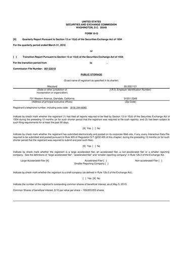 Thumbnail Public Storage 10-Q Quarterly Report FY2010 