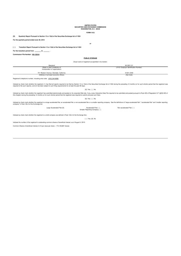 Thumbnail Public Storage 10-Q Quarterly Report FY2010 