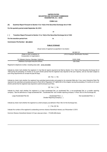 Thumbnail Public Storage 10-Q Quarterly Report FY2010 