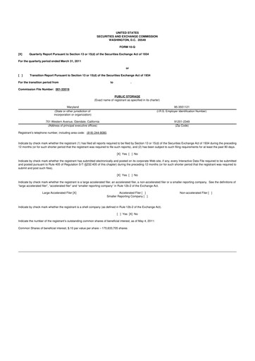Thumbnail Public Storage 10-Q Quarterly Report FY2011 