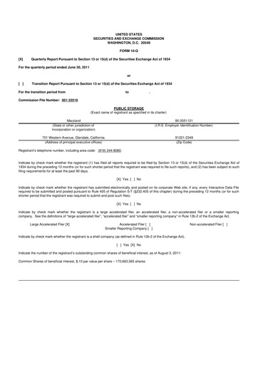 Thumbnail Public Storage 10-Q Quarterly Report FY2011 