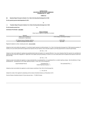 Thumbnail Public Storage 10-Q Quarterly Report FY2011 