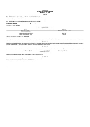 Thumbnail Public Storage 10-Q Quarterly Report FY2012 