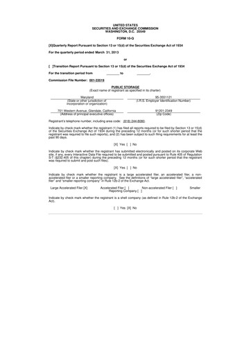 Thumbnail Public Storage 10-Q Quarterly Report FY2013 