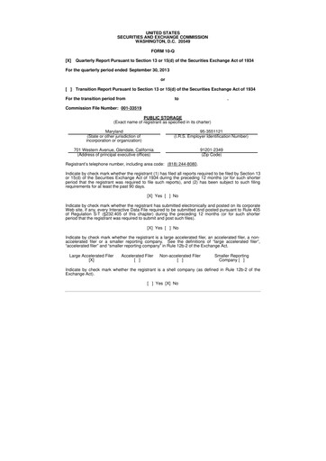 Thumbnail Public Storage 10-Q Quarterly Report FY2013 