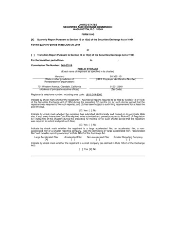 Thumbnail Public Storage 10-Q Quarterly Report FY2014 