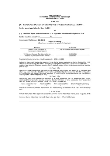 Thumbnail Public Storage 10-Q Quarterly Report FY2016 