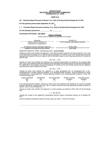 Thumbnail Public Storage 10-Q Quarterly Report FY2017 