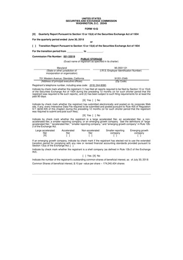 Thumbnail Public Storage 10-Q Quarterly Report FY2018 