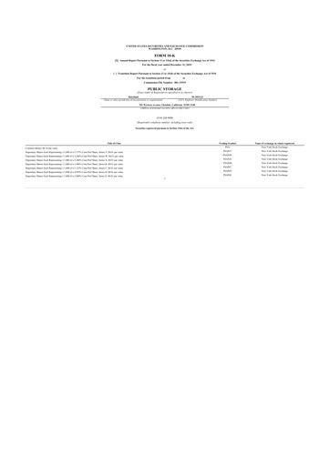 Thumbnail Public Storage 10-K Annual Report 2019