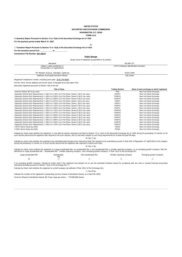 Thumbnail Public Storage 10-Q Quarterly Report FY2022 