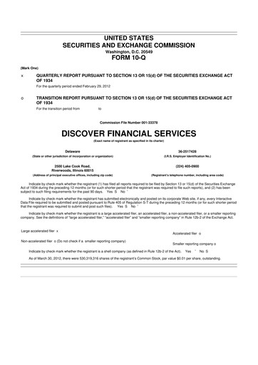 Thumbnail Discover Financial Services 10-Q Quarterly Report FY2012 