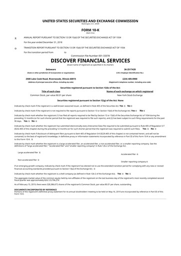 Thumbnail Discover Financial Services 10-K Annual Report 2018