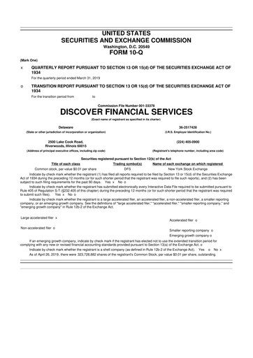 Thumbnail Discover Financial Services 10-Q Quarterly Report FY2019 