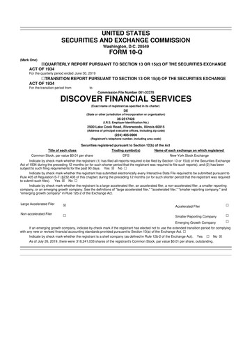 Thumbnail Discover Financial Services 10-Q Quarterly Report FY2019 