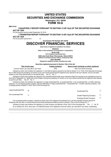 Thumbnail Discover Financial Services 10-Q Quarterly Report FY2019 