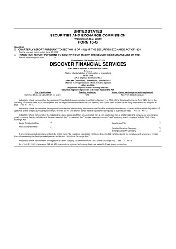 Thumbnail Discover Financial Services 10-Q Quarterly Report FY2023 