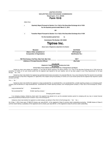 Thumbnail Tiptree 10-Q Quarterly Report FY2018 