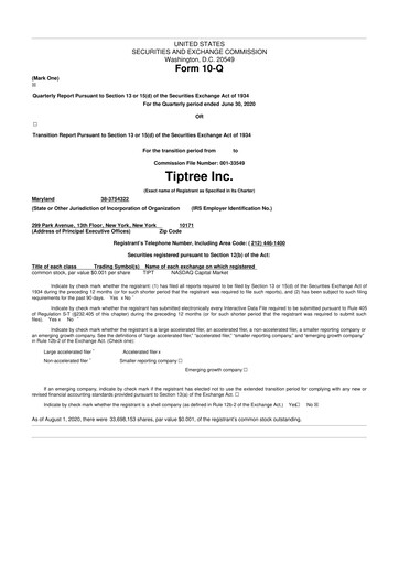 Thumbnail Tiptree 10-Q Quarterly Report FY2020 