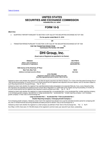 Thumbnail DHI Group 10-Q Quarterly Report FY2018 