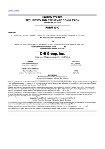 Thumbnail DHI Group 10-Q Quarterly Report FY2019 