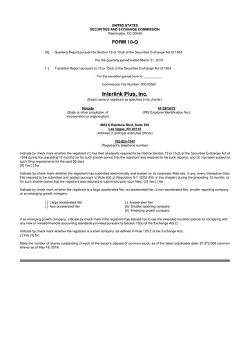 Thumbnail Loop Media 10-Q Quarterly Report FY2018 