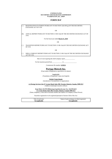 Vorschaubild Portage Biotech 20-F Jahresbericht 2018