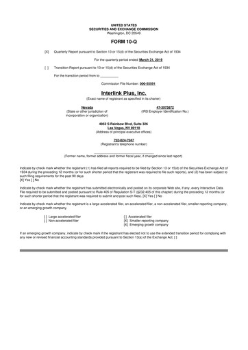 Thumbnail Loop Media 10-Q Quarterly Report FY2019 