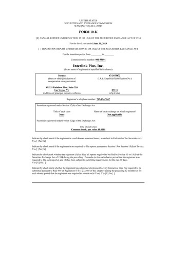 Thumbnail Loop Media 10-K Annual Report 2019