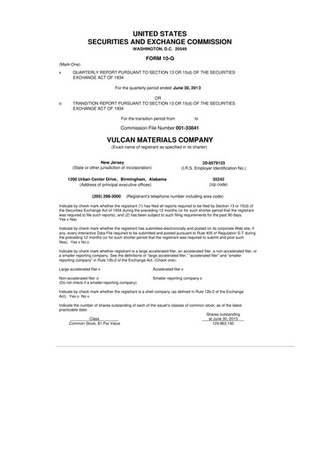 Vorschaubild Vulcan Materials 10-Q Quartalsbericht 2013 