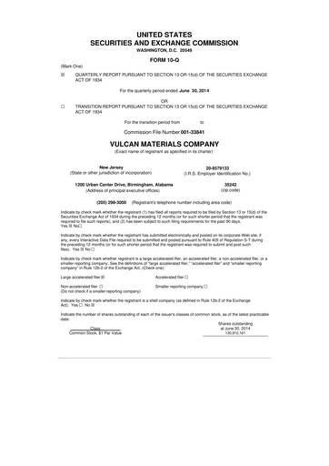 Vorschaubild Vulcan Materials 10-Q Quartalsbericht 2014 