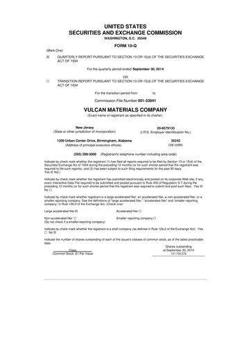 Vorschaubild Vulcan Materials 10-Q Quartalsbericht 2014 