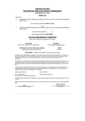 Vorschaubild Vulcan Materials 10-Q Quartalsbericht 2015 