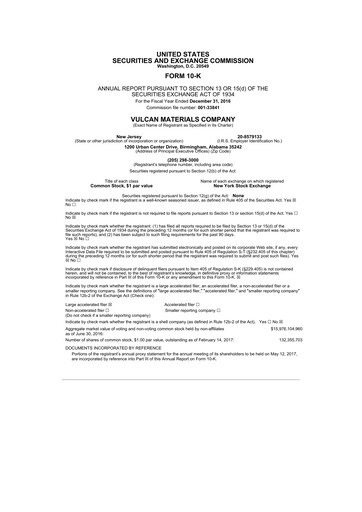 Thumbnail Vulcan Materials 10-K Annual Report 2016