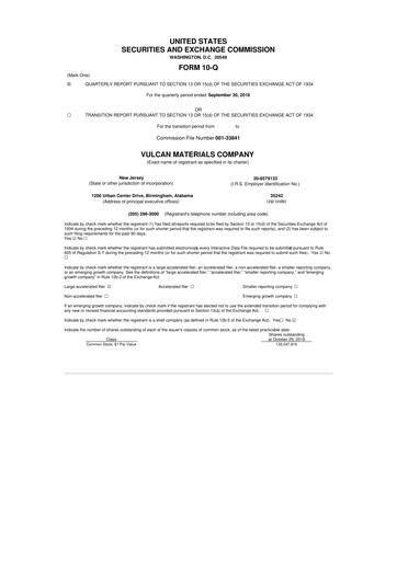 Vorschaubild Vulcan Materials 10-Q Quartalsbericht 2018 