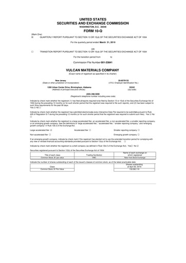 Vorschaubild Vulcan Materials 10-Q Quartalsbericht 2019 