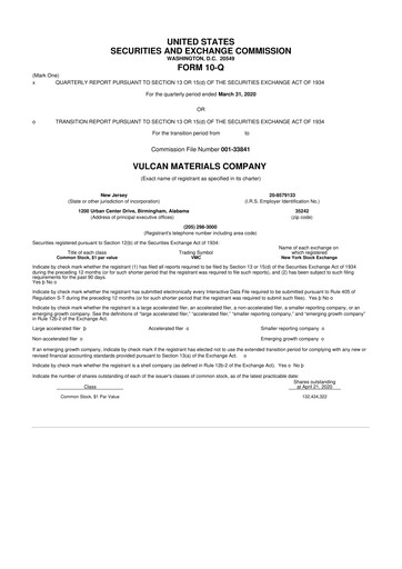 Vorschaubild Vulcan Materials 10-Q Quartalsbericht 2020 
