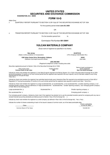 Vorschaubild Vulcan Materials 10-Q Quartalsbericht 2020 