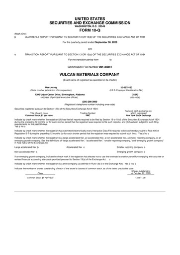 Vorschaubild Vulcan Materials 10-Q Quartalsbericht 2020 