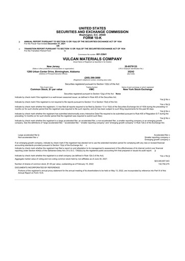 Thumbnail Vulcan Materials 10-K Annual Report 2021