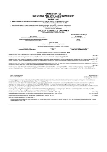 Thumbnail Vulcan Materials 10-K Annual Report 2022