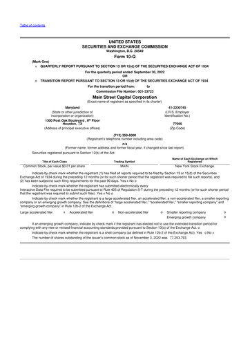 Thumbnail Main Street Capital
 10-Q Quarterly Report FY2022 